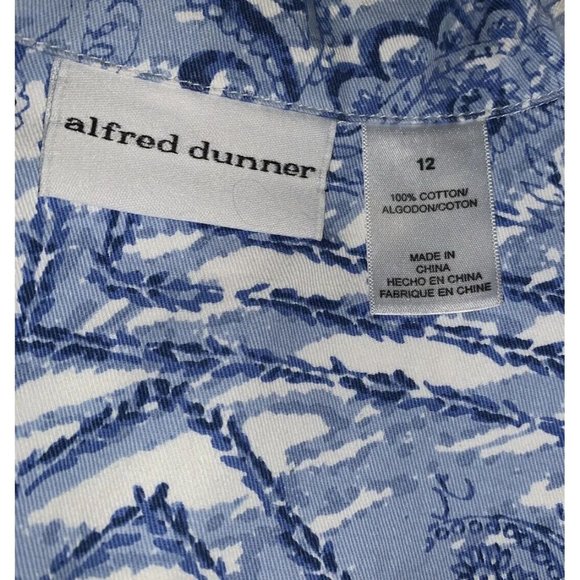Alfred Dunner Sz 12 Blue White Paisley Geo Print Cotton Trucker Jacket EUC - Picture 7 of 10